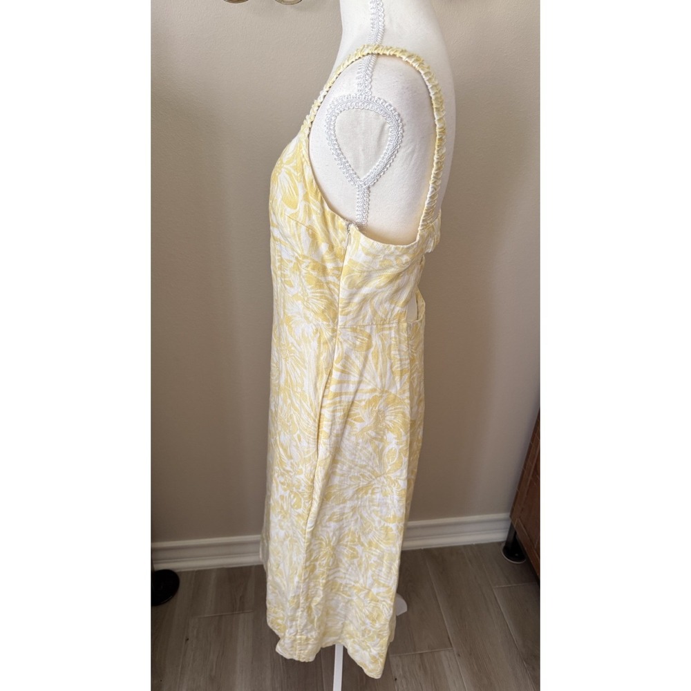 Banana Republic‎ Linen Sundress 8 Yellow Floral Cutout Back Midi Dress - Picture 5 of 13